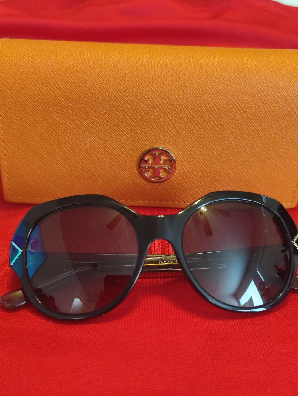 Tory Burch Black Round Sunglasses with Orange Case